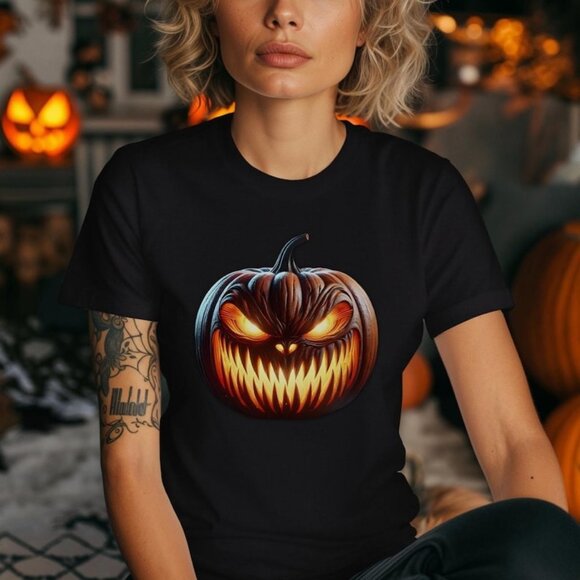 Scary Jack O_Lantern Pumpkin T-Shirt - Picture 1 of 4